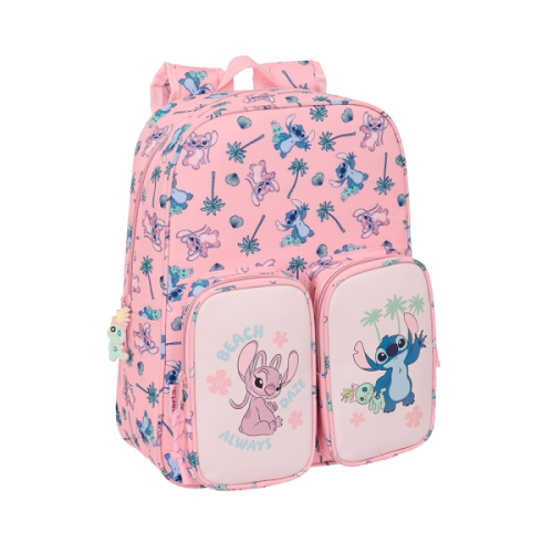 Safta Stitch Beach Mochila Infantil Bolsos - Adaptável ao Carro - Alsa de Mão - 26x34x11cm - Cor Rosa
