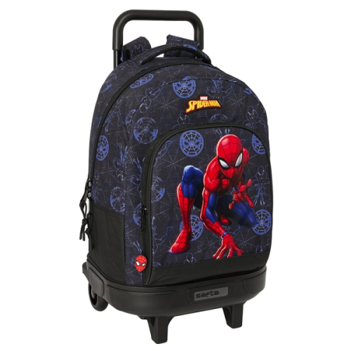 Safta Spider-Man Attack Mochila com Carro Integrado - Removível para Facilitar a Limpeza - Base Reforçada - Asa Extraível - 33x45x22cm - Preto