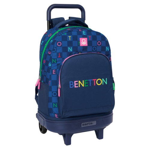 Safta Bemetton Damero Mochila com Carro Integrado - Removível para Facilitar a Limpeza - Base Reforçada - Asa Extraível - 33x45x22cm - Azul Ma