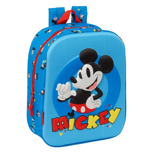 Safta Mickey Mouse Mochila Guarderia 3D - Alsa de Mão - Compartimento Principal com Fecho - 22x27x10cm - Cor Azul