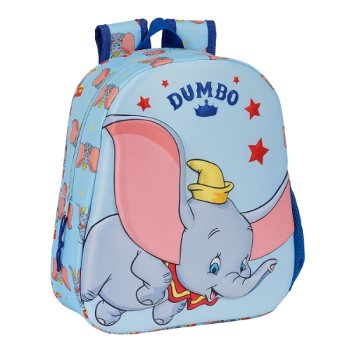 Safta Dumbo Mochila 3D - Asa de Mão - Porta-Garrafas Lateral - 27x33x10cm - Azul Claro