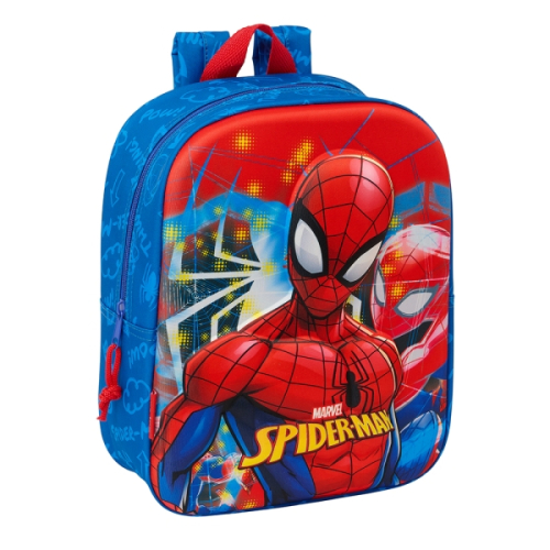 Safta Spider-Man Mochila Guarderia 3D - Alsa de Mão - Compartimento Principal com Fecho - 22x27x10cm - Cor Azul