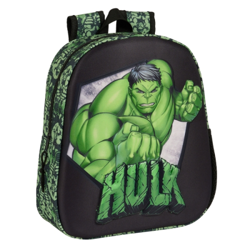 Safta Hulk Mochila 3D - Asa de Mão - Porta-Garrafas Lateral - 27x33x10cm - Preto/Verde