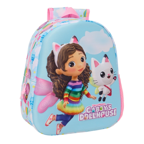 Safta Gabbe'S Dollhouse Mochila 3D - Asa de Mão - Porta-Garrafas Lateral - 27x33x10cm - Azul Claro