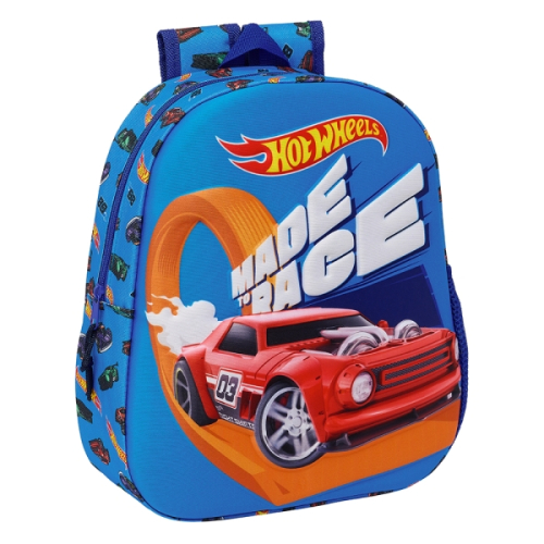 Safta Hot Wheels Mochila 3D - Asa de Mão - Porta-Garrafas Lateral - 27x33x10cm - Azul