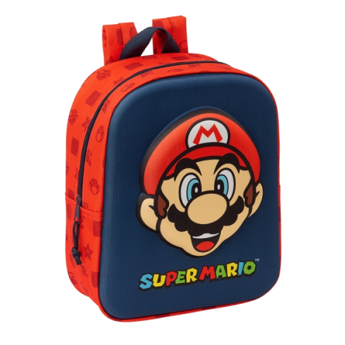 Super Mario Mochila 3D 22x27x10cm - Vermelho e Azul