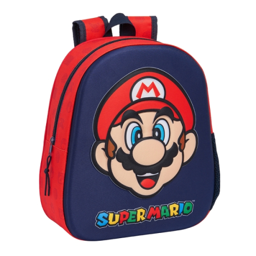 Super Mario Mochila 3D 27x33x10cm - Vermelho e Azul
