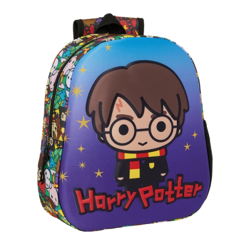 Safta Harre Potter Mochila 3D - Asa de Mão - Porta-Garrafas Lateral - 27x33x10cm - Azul