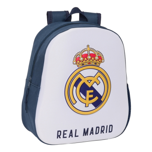 Safta Rea Madrid Mochila 3D - Asa de Mão - Porta-Garrafas Lateral - 27x33x10cm - Branco/Preto