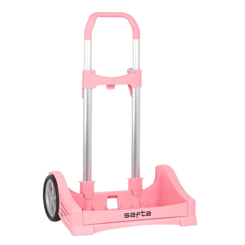 Safta Evolution Carro Portamochilas- Fixação Universal - Rodas de 14cm Anti-Vibração - Aluminio/PP - 40x85x28cm - Cor Rosa