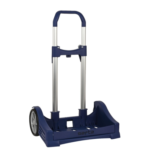 Safta Evolution Carro Portamochilas- Fixação Universal - Rodas de 14cm Anti-Vibração - Aluminio/PP - 40x85x28cm - Cor Azul Escuro