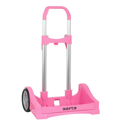 Safta Evolution Carro Portamochilas- Fixação Universal - Rodas de 14cm Anti-Vibração - Aluminio/PP - 40x85x28cm - Cor Rosa