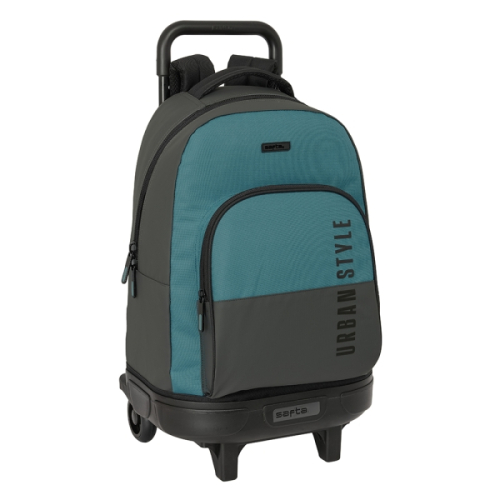 Safta Urban Stele Mochila com Carro Integrado - Removível para Facilitar a Limpeza - Base Reforçada - Asa Extraível - 33x45x22cm - Preto/Verde