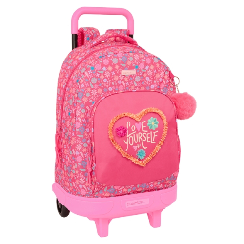 Safta Feeling Mochila com Carro Integrado - Removível para Facilitar a Limpeza - Base Reforçada - Asa Extraível - 33x45x22cm - Rosa