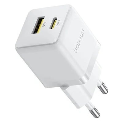 Carregador Baseus Palm Fast Charger C+U 20W Eu Moon White (With Baseus Mini White Cable Usb-C To Usb
