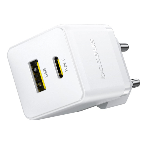 Carregador Baseus Palm Fast Charger C+U 20W Eu Moon White (With Baseus Mini White Cable Usb-C To Usb