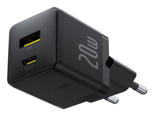 Carregador Baseus Palm Fast Charger C+U 20W Eu Cluster Black (With Baseus Mini White Cable Usb-C To