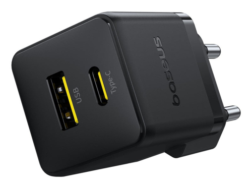 Carregador Baseus Palm Fast Charger C+U 20W Eu Cluster Black (With Baseus Mini White Cable Usb-C To