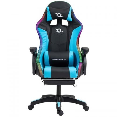 Cadeira PowerGaming LED RGB APOIO PARA OS PÉS Preto+AZUL