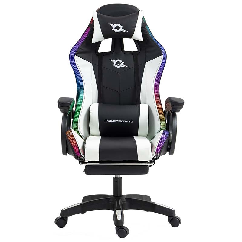 Cadeira PowerGaming LED RGB APOIO PARA OS PÉS Preto+Branco