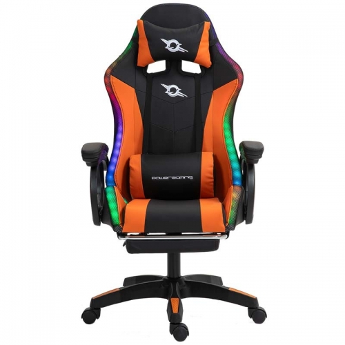 Cadeira PowerGaming LED RGB APOIO PARA OS PÉS Preto+Laranja