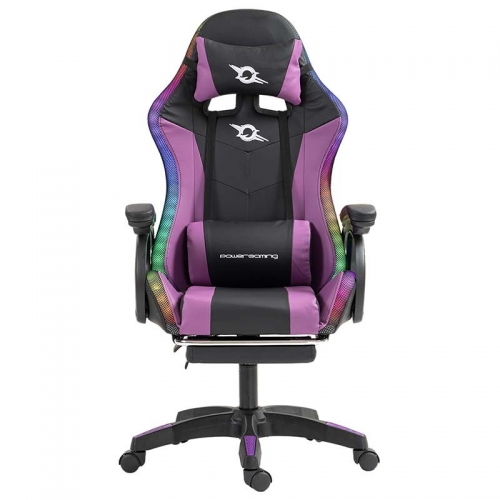 Cadeira PowerGaming LED RGB com APOIO PARA OS PÉS Preto+LILÁS