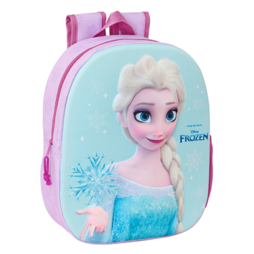Safta Frozem Mochila 3D - Asa de Mão - Porta-Garrafas Lateral - 27x33x10cm - Rosa/Azul