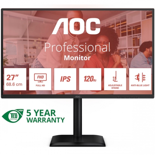 MONITOR AOC IPS 27"16:9 FHD 4MS 120HZ HDMI DP USB COLUNAS HAS PIVOT 27E4U