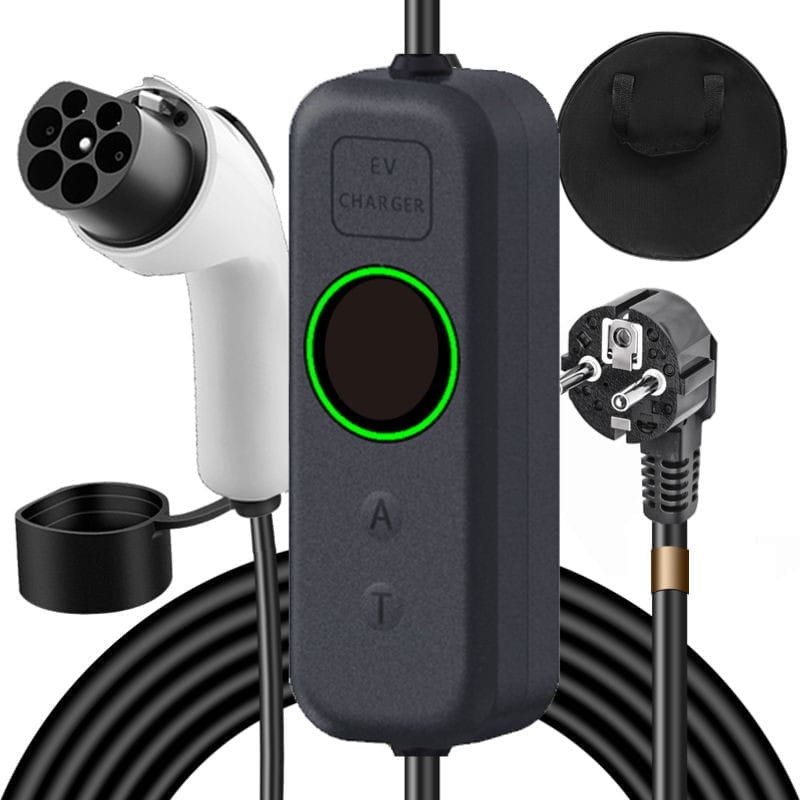 Carregador portátil para carro elétrico 16A / 3,5KW / Ficha Schuko / 5M - EV GBT + Adaptador de EV GBT para EV Tipo 2