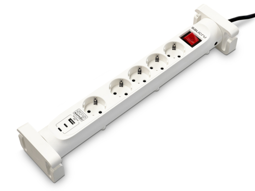 Régua de tomadas Salicru SPS SAFE 5S+ com protetores elétricos ativos de última geração - 5 tomadas Schuko - 1x USB-A,2x USB-C - Branca