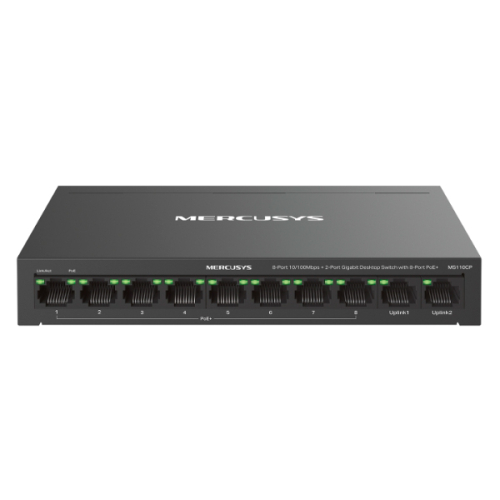 MERCUSYS 8-PORT 10/100MBPS + 2-PORT GIGABIT DESKTOP SWITCH WITH 8-PORT POE+
