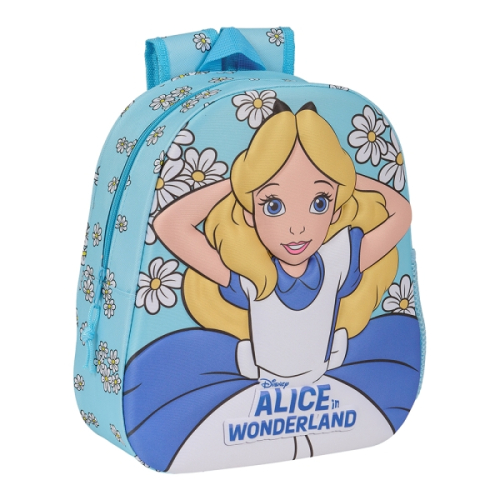 Safta Alicia em el Pais de las Maravillas Mochila 3D de 8.64L - Porta-Garrafas - Cartão de Identificação Pessoal - Ombreiras Acolchoadas - 27x33x10c
