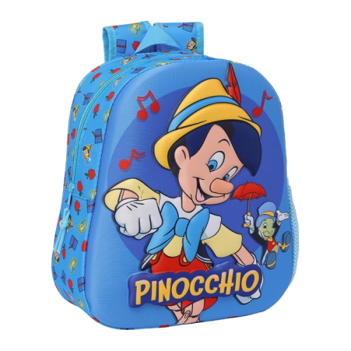 Safta Pinocho Mochila 3D de 8.64L - Porta-Garrafas - Cartão de Identificação Pessoal - Ombreiras Acolchoadas - 27x33x10cm - Azul