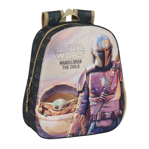 Safta The Mandaorian Mochila 3D de 8.64L - Porta-Garrafas - Cartão de Identificação Pessoal - Ombreiras Acolchoadas - 27x33x10cm - Verde Oscur