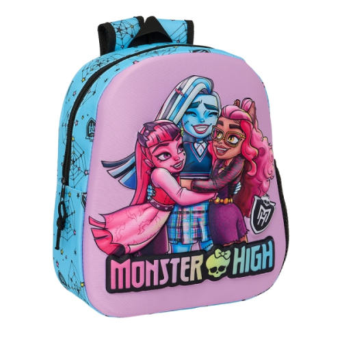 Safta Monster High Mochila 3D de 8.64L - Porta-Garrafas - Cartão de Identificação Pessoal - Ombreiras Acolchoadas - 27x33x10cm - Azul