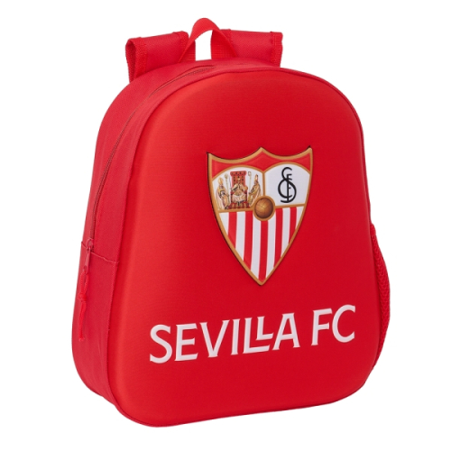 Safta Sevilla Fc Mochila 3D de 8.64L - Porta-Garrafas - Cartão de Identificação Pessoal - Ombreiras Acolchoadas - 27x33x10cm - Vermelho