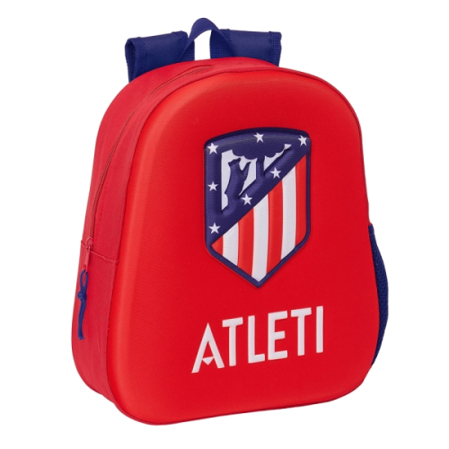 Safta Atletico de Madrid Mochila 3D de 8.64L - Porta-Garrafas - Cartão de Identificação Pessoal - Ombreiras Acolchoadas - 27x33x10cm - Vermelho e A