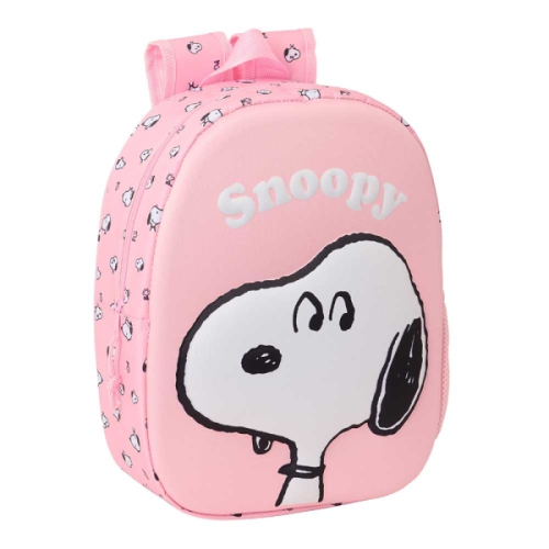 Safta Snoope Mochila 3D de 8.64L - Porta-Garrafas - Cartão de Identificação Pessoal - Ombreiras Acolchoadas - 27x33x10cm - Rosa Pastel