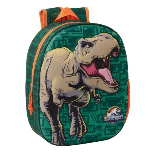 Safta Jurassic World Mochila 3D de 8.64L - Porta-Garrafas - Cartão de Identificação Pessoal - Ombreiras Acolchoadas - 27x33x10cm - Verde Oscuro