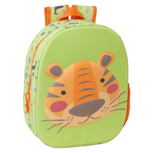 Safta Tiger Mochila 3D de 8.64L - Porta-Garrafas - Cartão de Identificação Pessoal - Ombreiras Acolchoadas - 27x33x10cm - Verde Claro