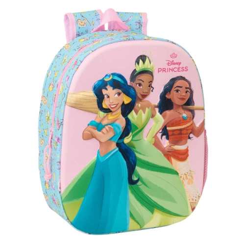Safta Princesas Disnee Mochila 3D de 8.64L - Porta-Garrafas - Cartão de Identificação Pessoal - Ombreiras Acolchoadas - 27x33x10cm - Azul Claro