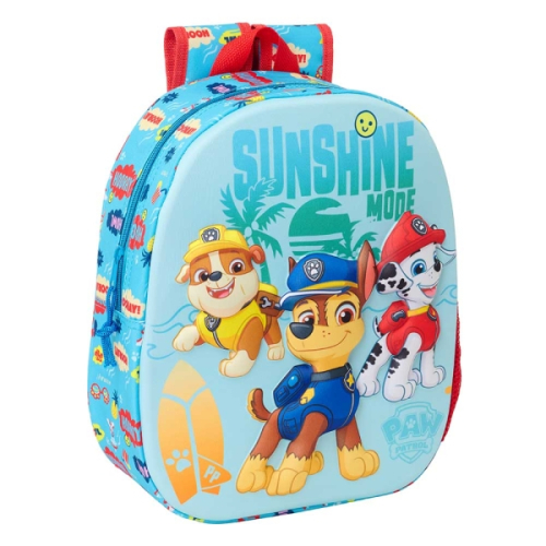 Safta Patrulla Canina Mochila 3D de 8.64L - Porta-Garrafas - Cartão de Identificação Pessoal - Ombreiras Acolchoadas - 27x33x10cm - Vermelho e Azul
