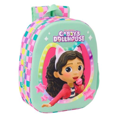 Safta Gabbe'S Dollhouse Mochila 3D de 8.64L - Porta-Garrafas - Cartão de Identificação Pessoal - Ombreiras Acolchoadas - 27x33x10cm - Memta