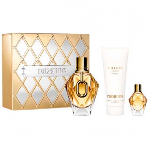 Paco Rabanne Million Gold For Her Eau De Parfum Recargable 90ml,Lotion Pour Le Corps Loção Corporal 100ml,Eau De Parfum 10ml