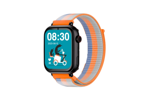 Smartwatch infantil Savefamily SaveWatch Plus com GPS e chamadas - IP67 - Botão SOS - Caixa preta - Bracelete em tecido laranja