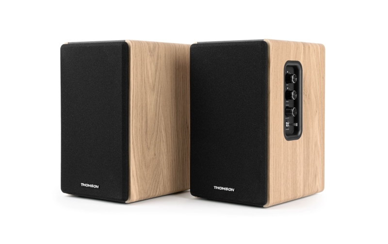 Colunas Thomson - 150 W - Bluetooth - Entrada ótica,USB,RCA - Comando à distância - Acabamento em madeira e preto