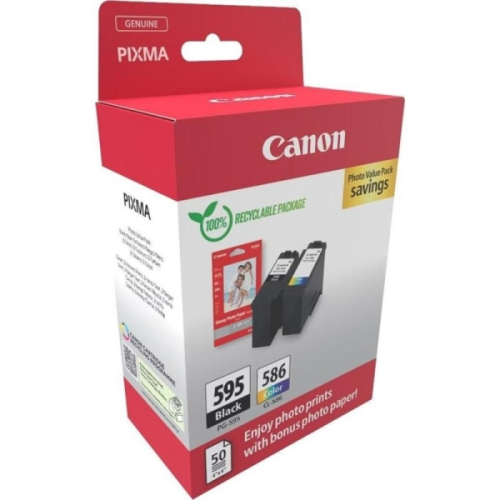CANON PG-595XL/CL-586XL PVP 4x6 Photo Paper GP-501 50sheets + XL Black &XL Colour Cartridges