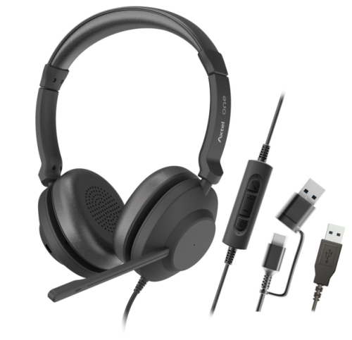Auscultadores Axtel One USB com microfone - Ligação USB-A e USB-C - Controlos de áudio integrados - Estéreo