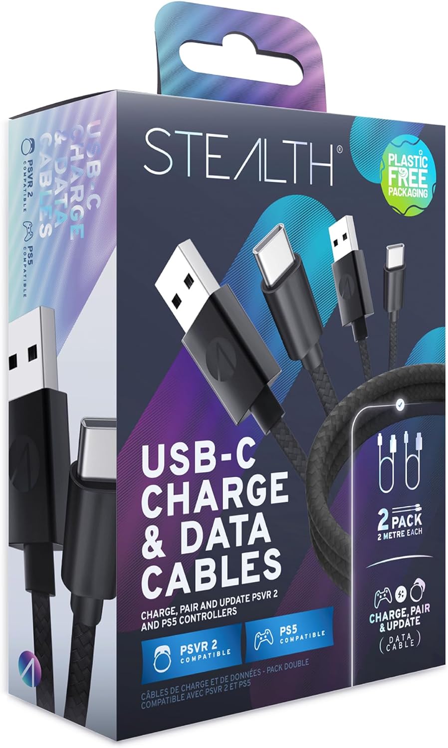 Pack Duplo Cabo Stealth USB-C - Carregamento e Dados (Licenciado para PSVR2 e PS5)