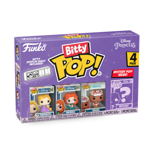 Funko Bitty Pop! Disney Princess Mini Collectible Toys 4-Pack - Rapunzel,Merida,Moana &Mystery Chase Figure